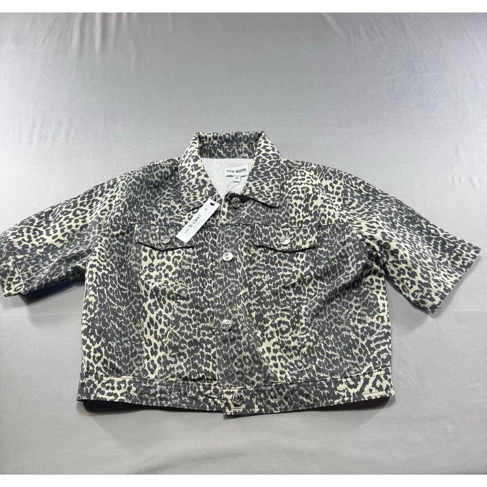 Steve Madden NWT Medium Animal Print Cropped Trucker Jacket Short Sleeve